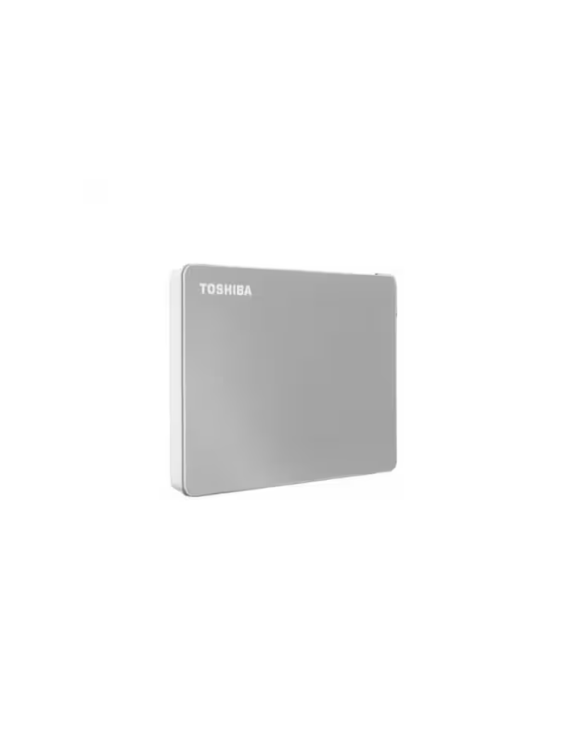 Disco duro externo portátil Toshiba Canvio Flex de 1TB en acabado plata brillante con conectores USB-C y USB-A Disco duro externo portátil Toshiba Canvio Flex de 1TB en acabado plata brillante con conectores USB-C y USB-A.