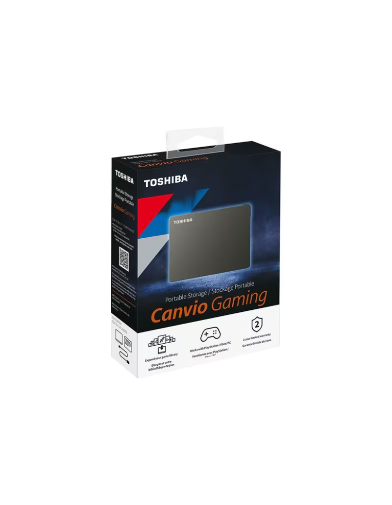 Disco duro externo portátil Toshiba Canvio Gaming de 1TB en acabado negro mate junto a una consola de videojuegos Disco duro externo portátil Toshiba Canvio Gaming de 1TB en acabado negro mate junto a una consola de videojuegos