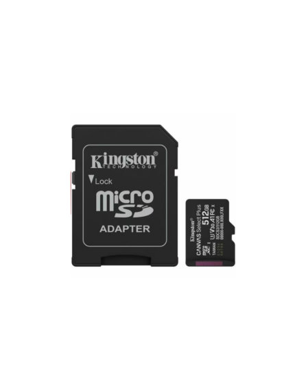 Tarjeta de memoria microSDXC Kingston Canvas Select Plus de 512GB Clase 10 UHS-I U3 V30 con adaptador SD