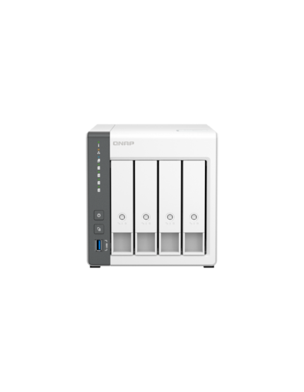 Servidor NAS de almacenamiento en red QNAP TS-433 de 4 bahías tipo torre para nube personal y multimedia.