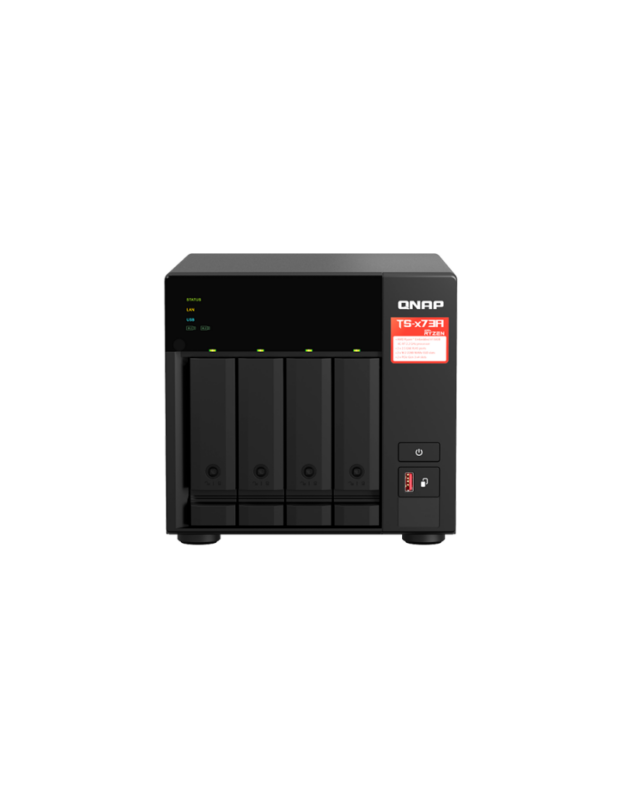 Servidor NAS de almacenamiento en red QNAP TS-473A-8G de 4 bahías tipo torre con procesador AMD Ryzen.