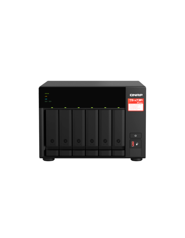 Servidor NAS de almacenamiento en red QNAP TS-673A-8G de 6 bahías tipo torre con procesador AMD Ryzen.