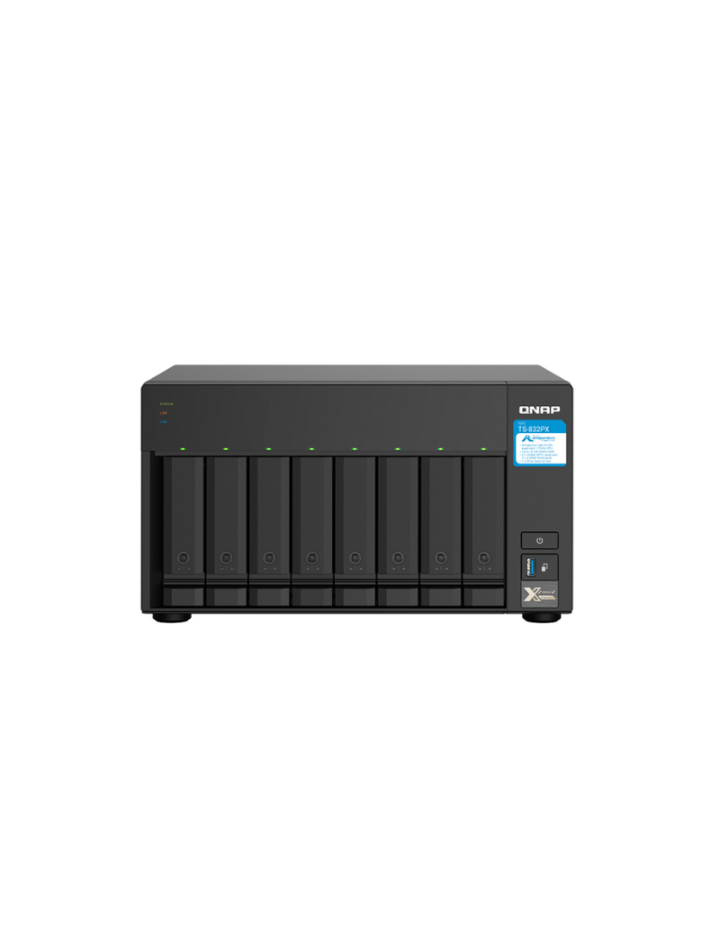 Servidor NAS de almacenamiento en red QNAP TS-832PX-4G de 8 bahías tipo torre con puertos 10GbE SFP+ y ranura PCIe Servidor NAS de almacenamiento en red QNAP TS-832PX-4G de 8 bahías tipo torre con puertos 10GbE SFP+ y ranura PCIe.