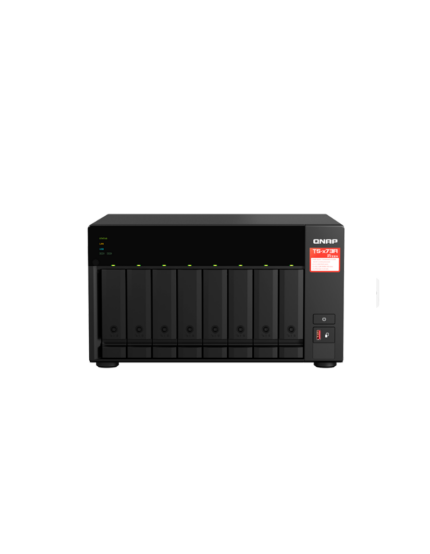 Servidor NAS de almacenamiento en red QNAP TS-873A-8G de 8 bahías tipo torre con procesador AMD Ryzen.