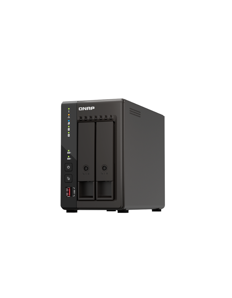 Servidor NAS de escritorio QNAP TS-253E-8G de 2 bahías tipo torre con puertos 2.5GbE y ranuras M.2 NVMe Servidor NAS de escritorio QNAP TS-253E-8G de 2 bahías tipo torre con puertos 2.5GbE y ranuras M.2 NVMe.