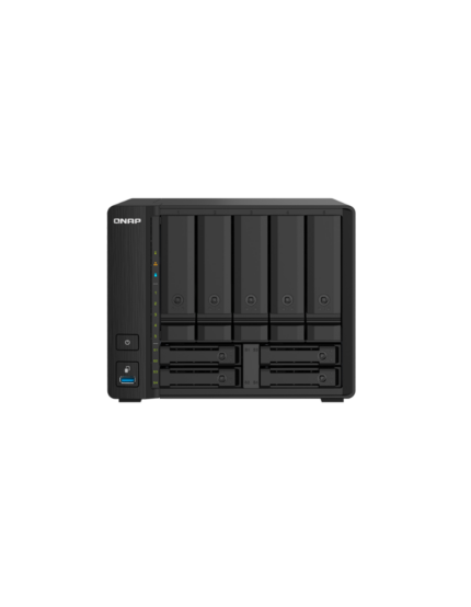 Servidor NAS de escritorio QNAP TS-932PX-4G de 9 bahías tipo torre con puertos 10GbE SFP+ y 2.5GbE.