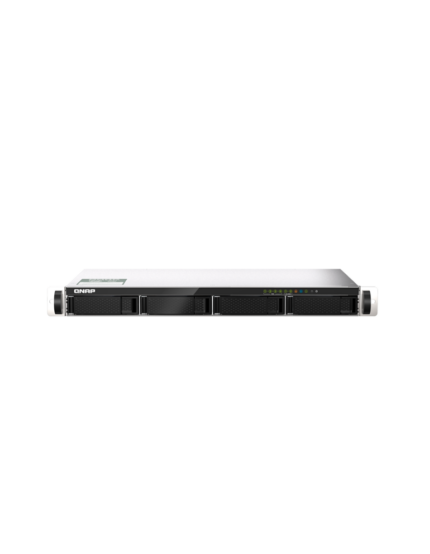 Servidor NAS para montaje en rack QNAP TS-435XeU-4G de 4 bahías de corta profundidad con puertos 10GbE SFP+ y 2.5GbE.